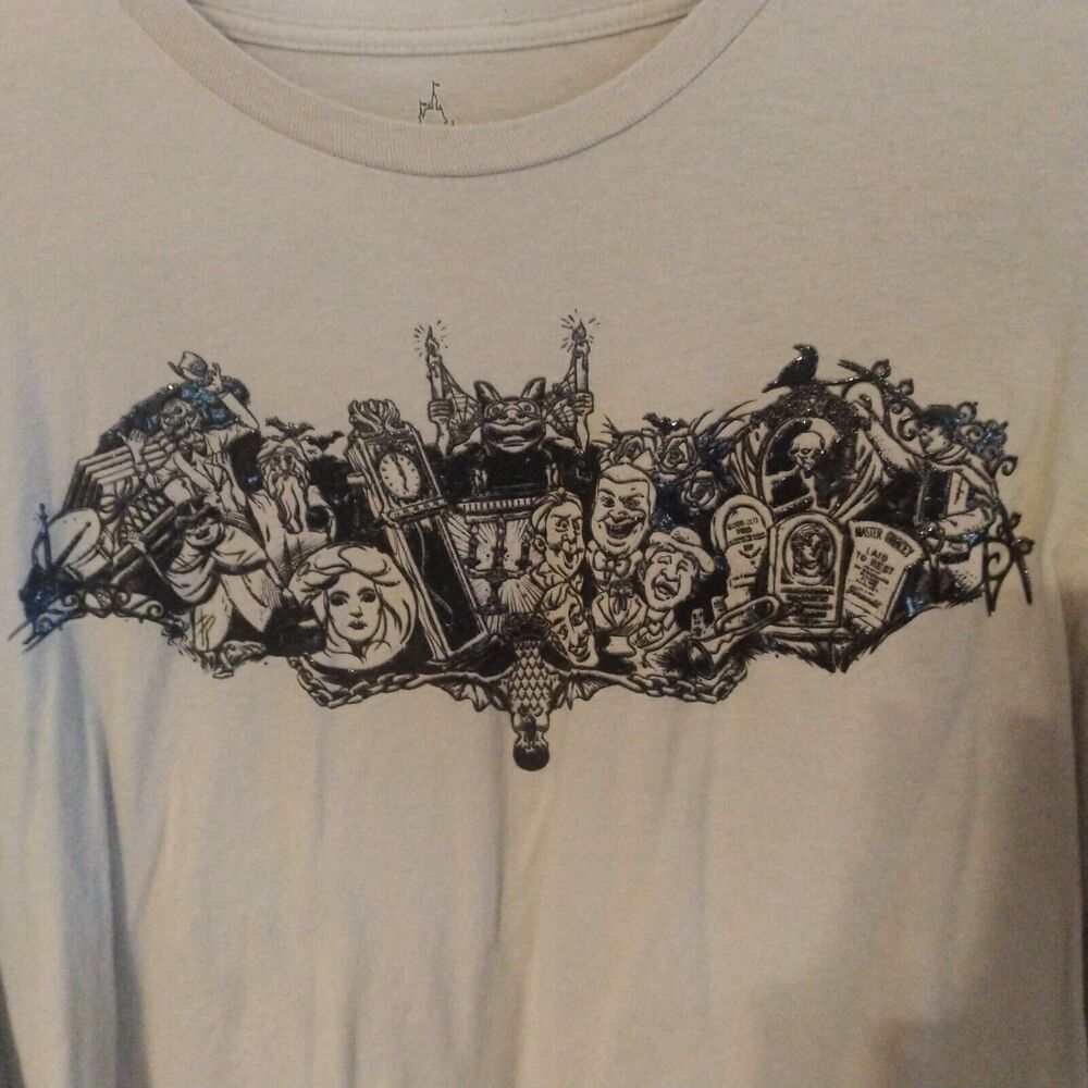 Disneyland Walt Disney World Haunted Mansion Gray Cotton T-Shirt Size L - Picture 2 of 9